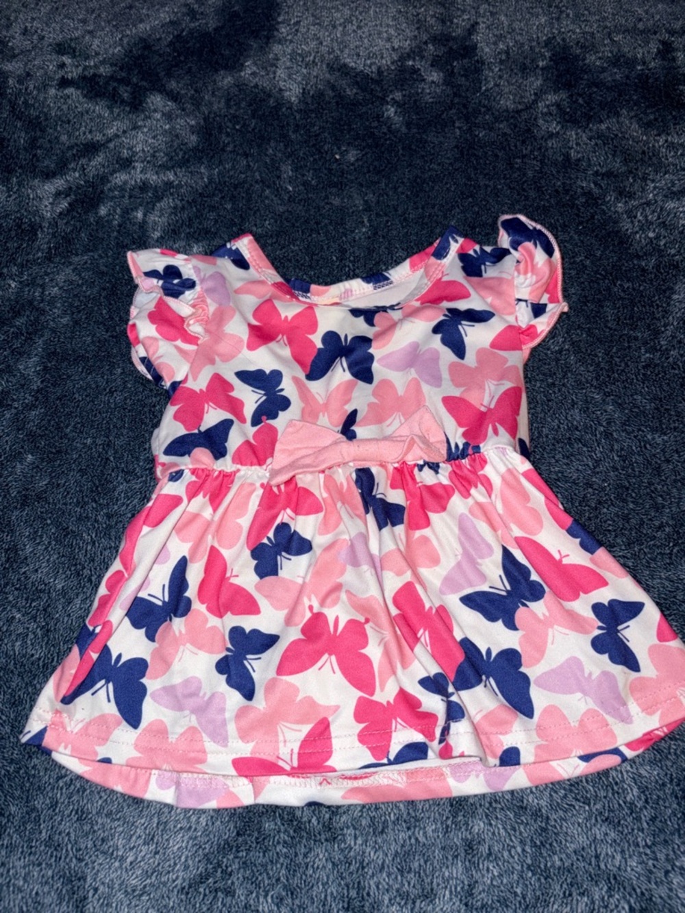 Girls Pink Butterfly Print Flutter-Sleeve Top